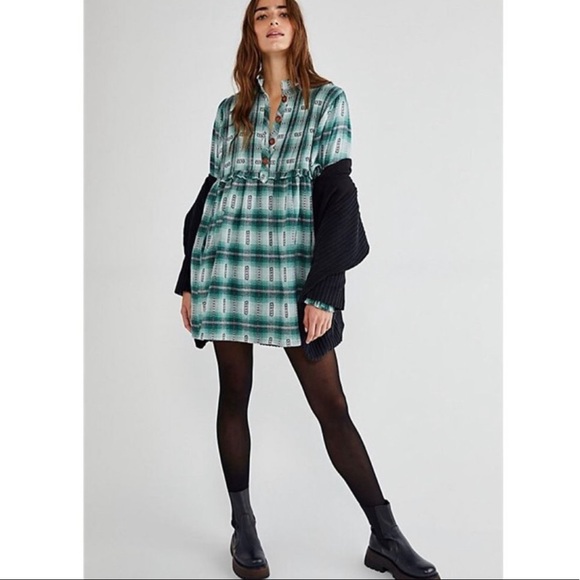 Free People Redwood Flannel Mini Dress Green - Picture 4 of 16